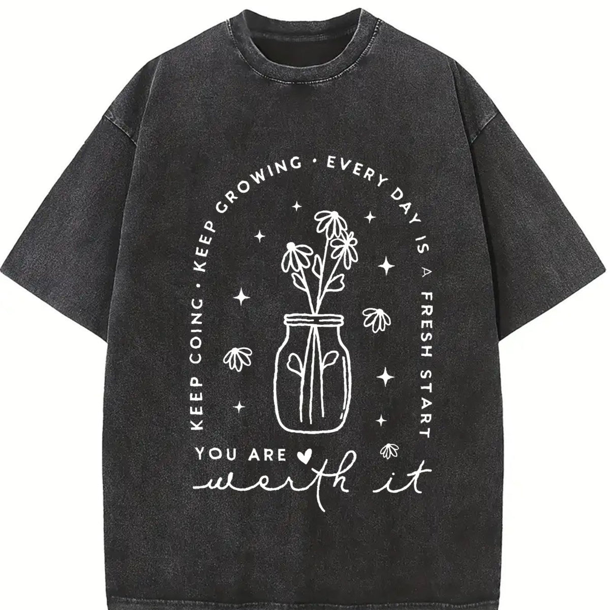 Women's T-Shirt - Positive Aesthetic, Self-Care, Mental Health, Love Vibes, Flower-Printed Casual Top