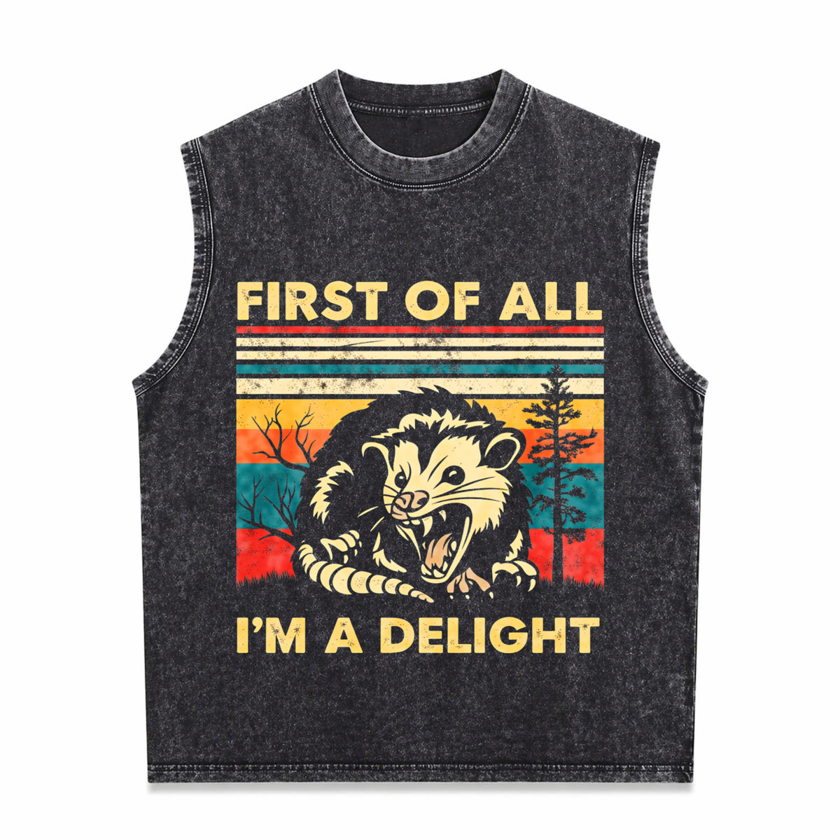 First Of All I'm A Delight Sarcastic Angry Opossum Men's Washed Tank Top - Black