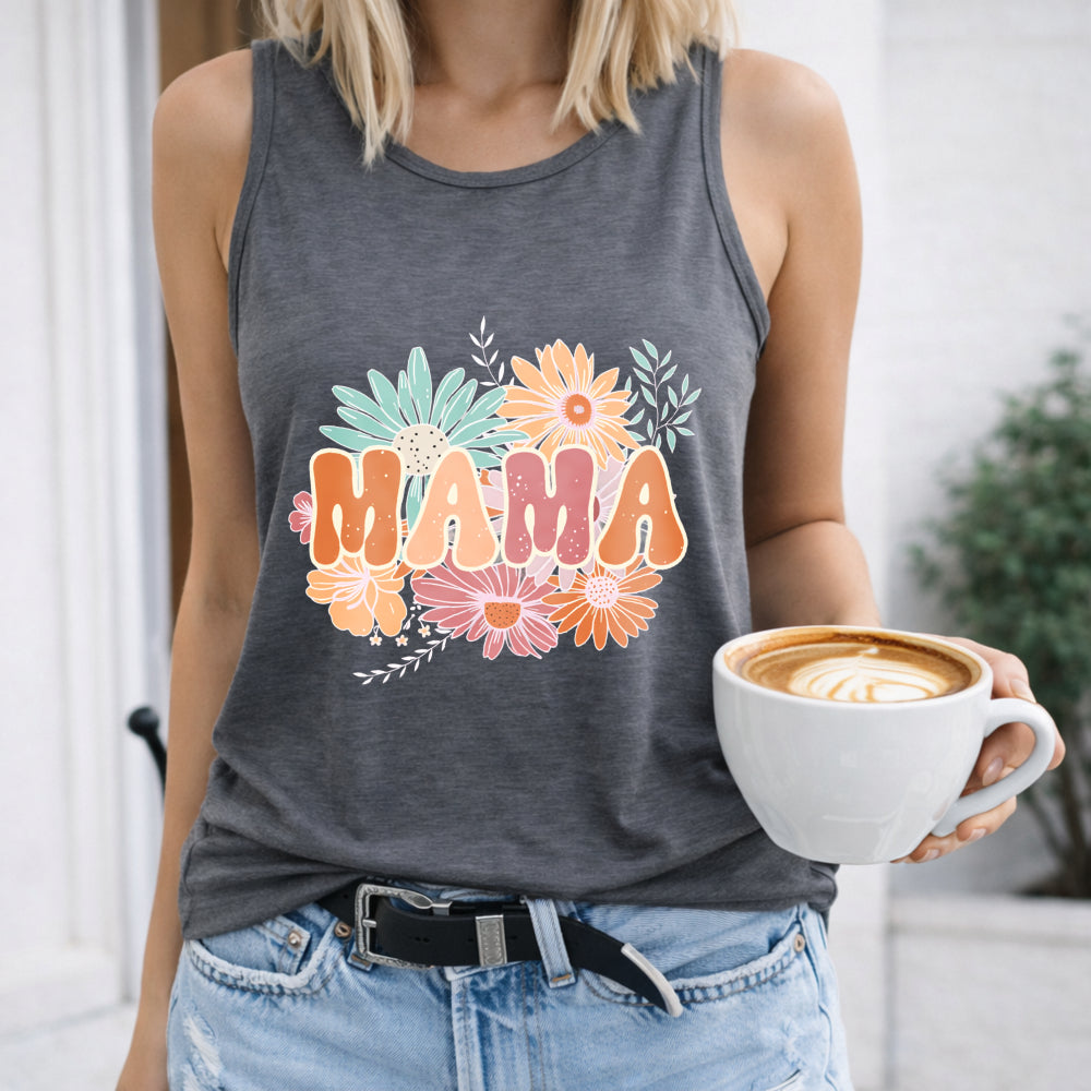 Mother's Day - Vibrant Red Mama Letter & Floral Women's Tank Top - product view