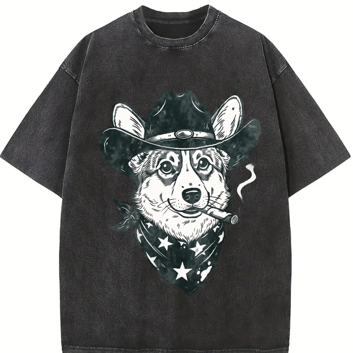 Smoking Cowboy Corgi Vintage Washed T-Shirt - product view