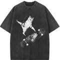 Vintage Style Emo Skater Cat Graphic Tshirt Casual Crewneck, Fantasy Kitten Tshirt, Cute Cat Shirt, Love Cat Tshirt, Meme Cringe Funny Dumb Shirts, Unisex Shirt Menswear Womenswear Streetwear