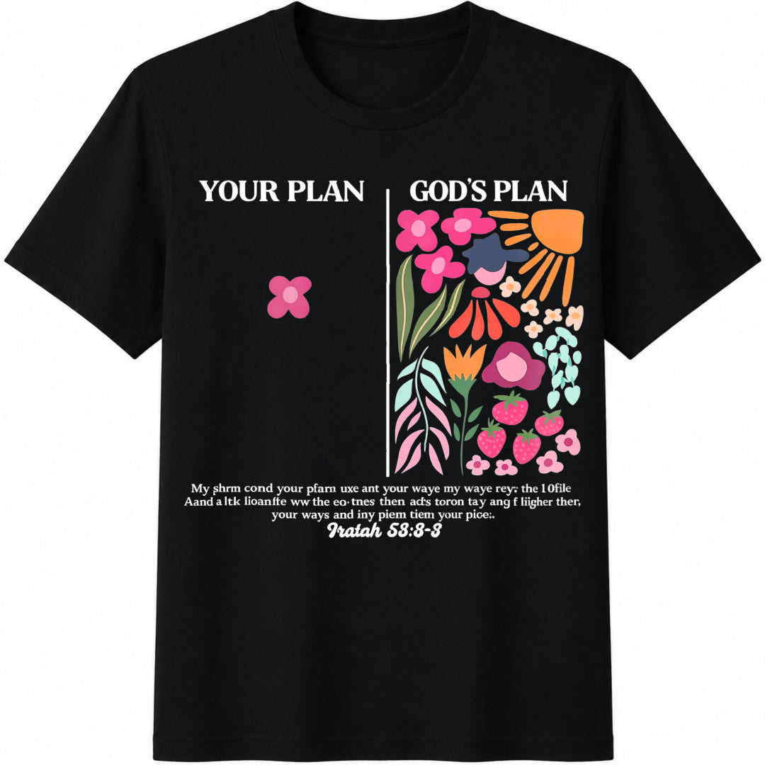 Thermal Transfer God's Plan Spring Autumn Cotton T-Shirt - Black