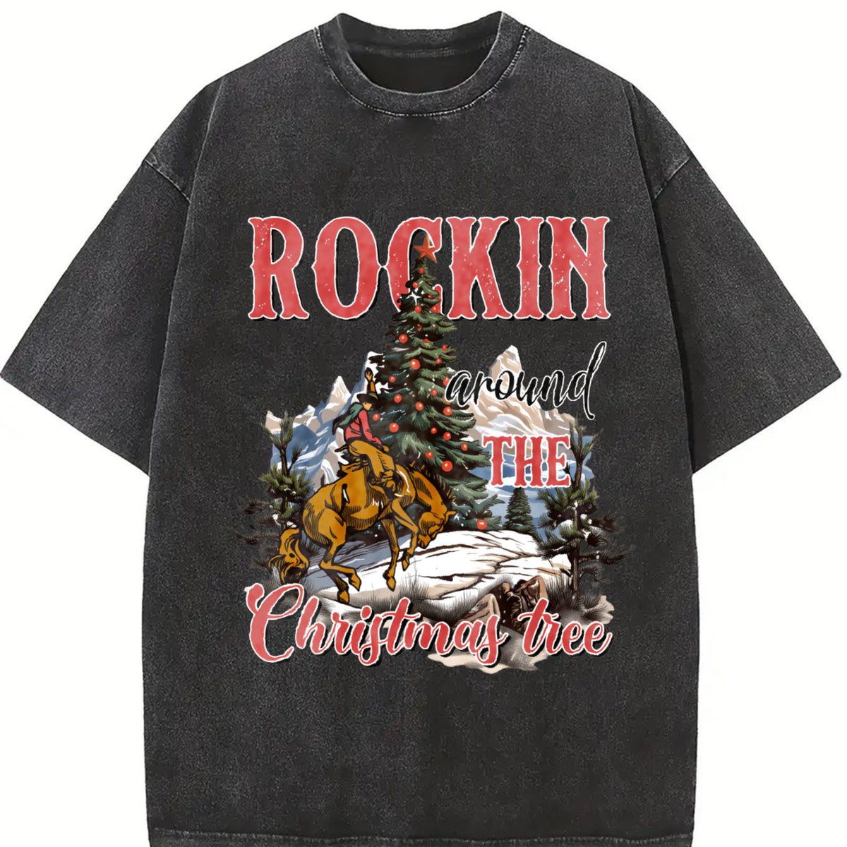 Rocking Around The Christmas Tree Cute Teenager Vintage Washed T-Shirt - product view