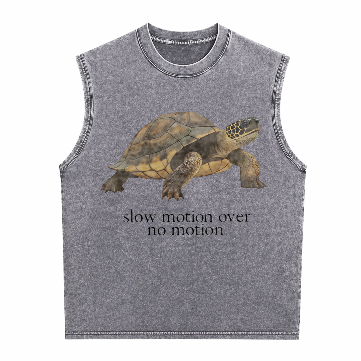 Slow Motion Over No Motion Turtle - Funny Gen Z Slang Men's Washed Tank Top - product view