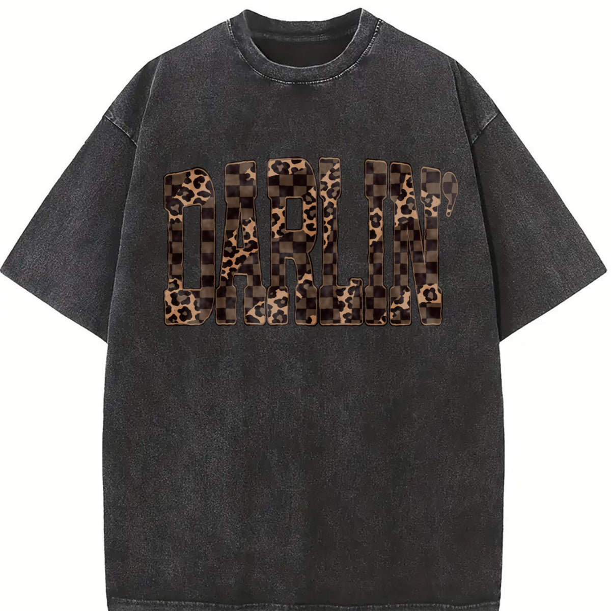 Comfort Colors Retro Western Checkered Leopard T-Shirt, Darlin Country Distressed Cowboy Quote, Western Concert Tee, Southern Tshirt
