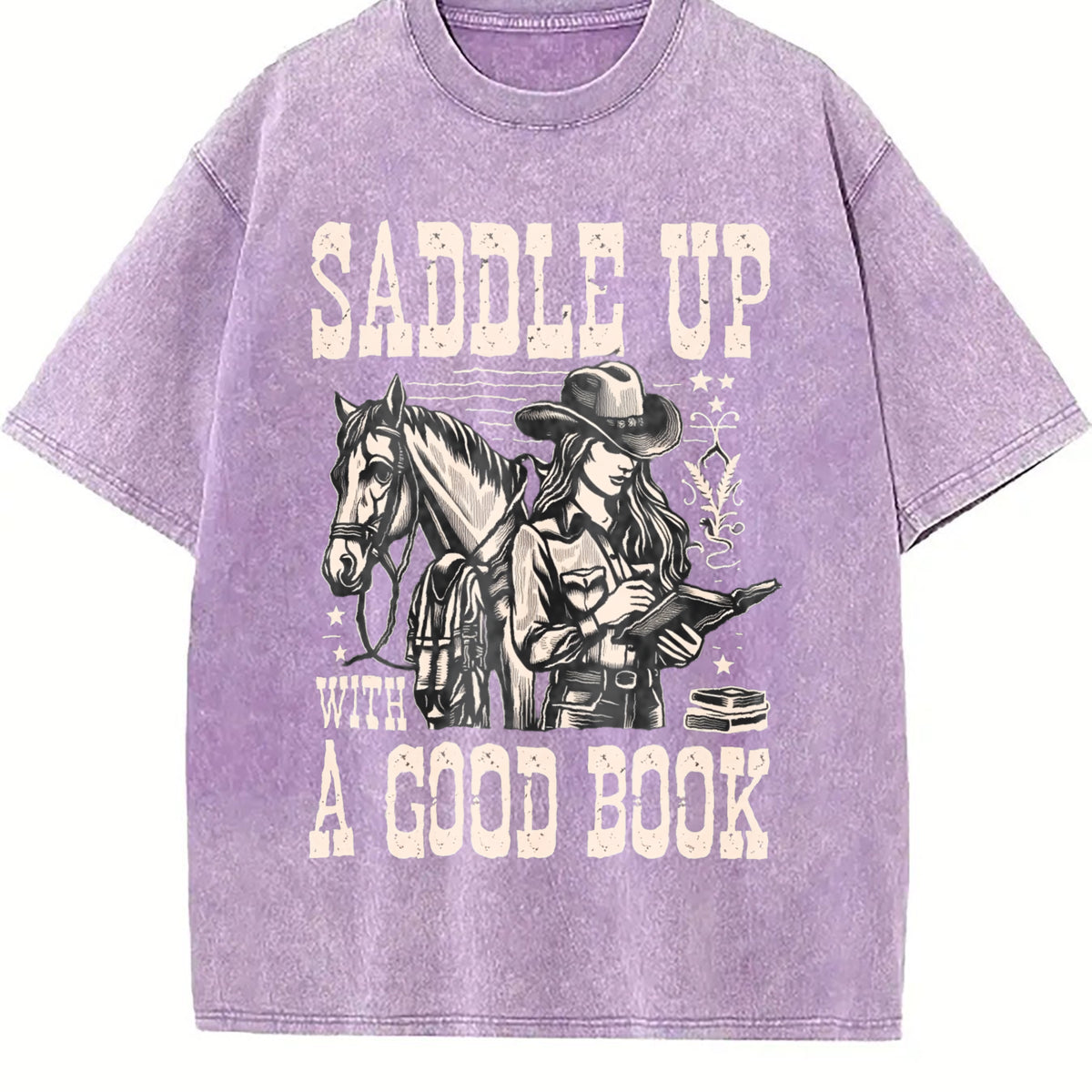 Cowgirl Saddle Up A Good Book Western Vintage Washed T-Shirt - product view