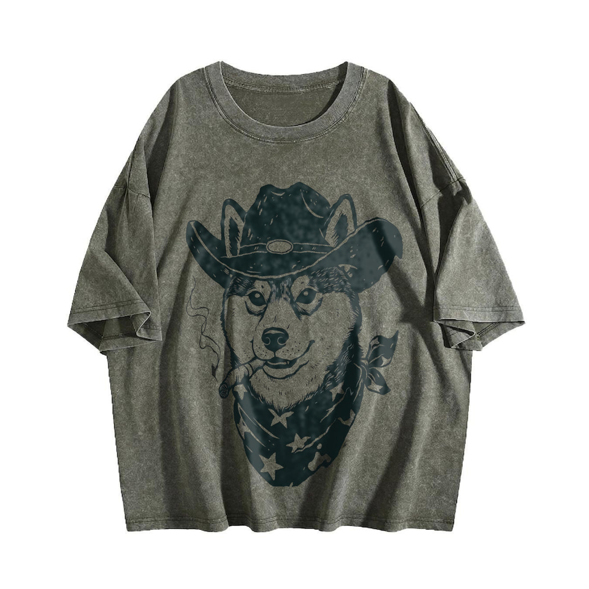 Smoking Cowboy Shiba Inu Vintage Washed T-Shirt - product view