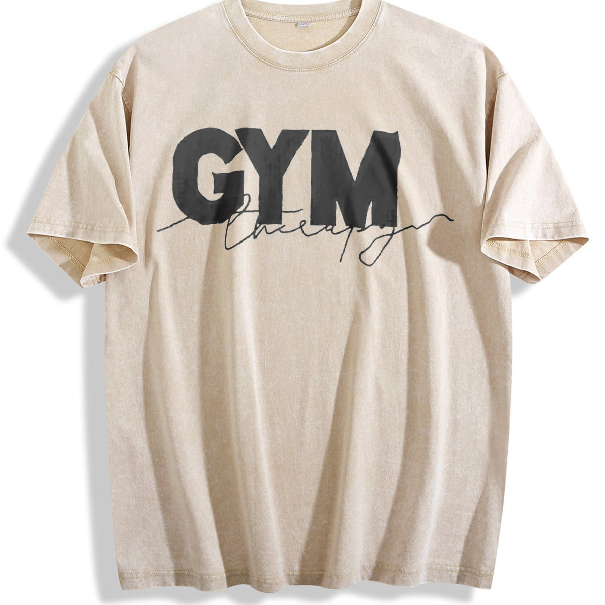 Gym Intention Script Vintage Washed T-Shirt - Beige