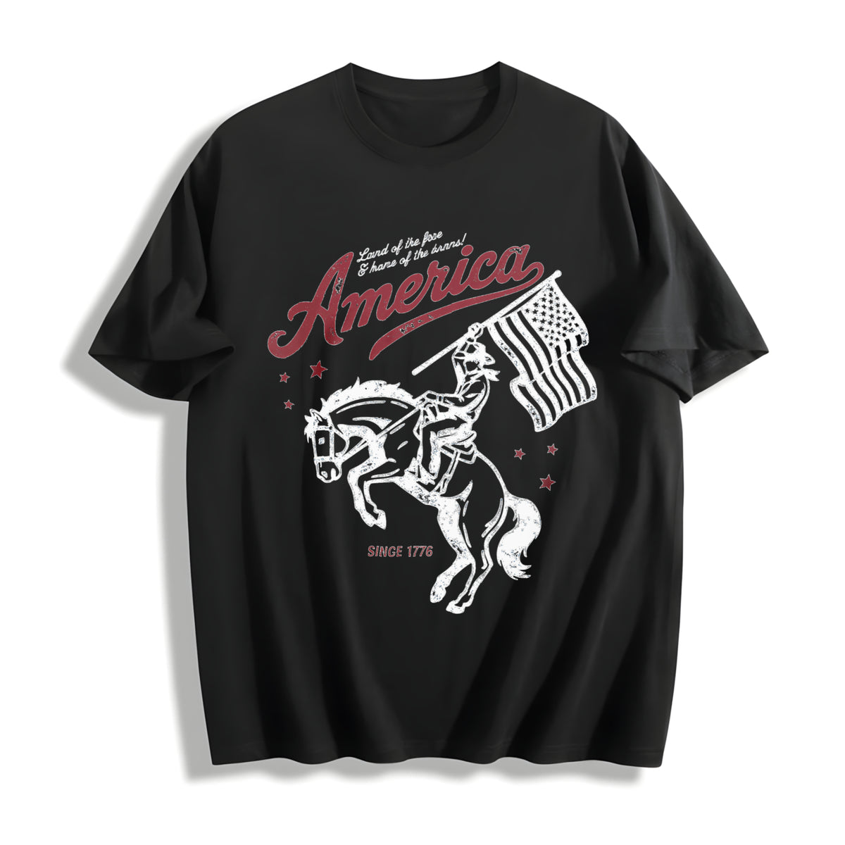 Patriotic Cowboy Cotton T-Shirt - Black