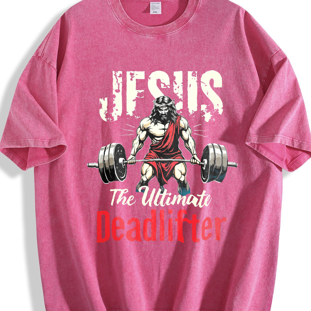 Jesus The Ultimate Deadlifter Gym Vintage Washed T-Shirt - product view