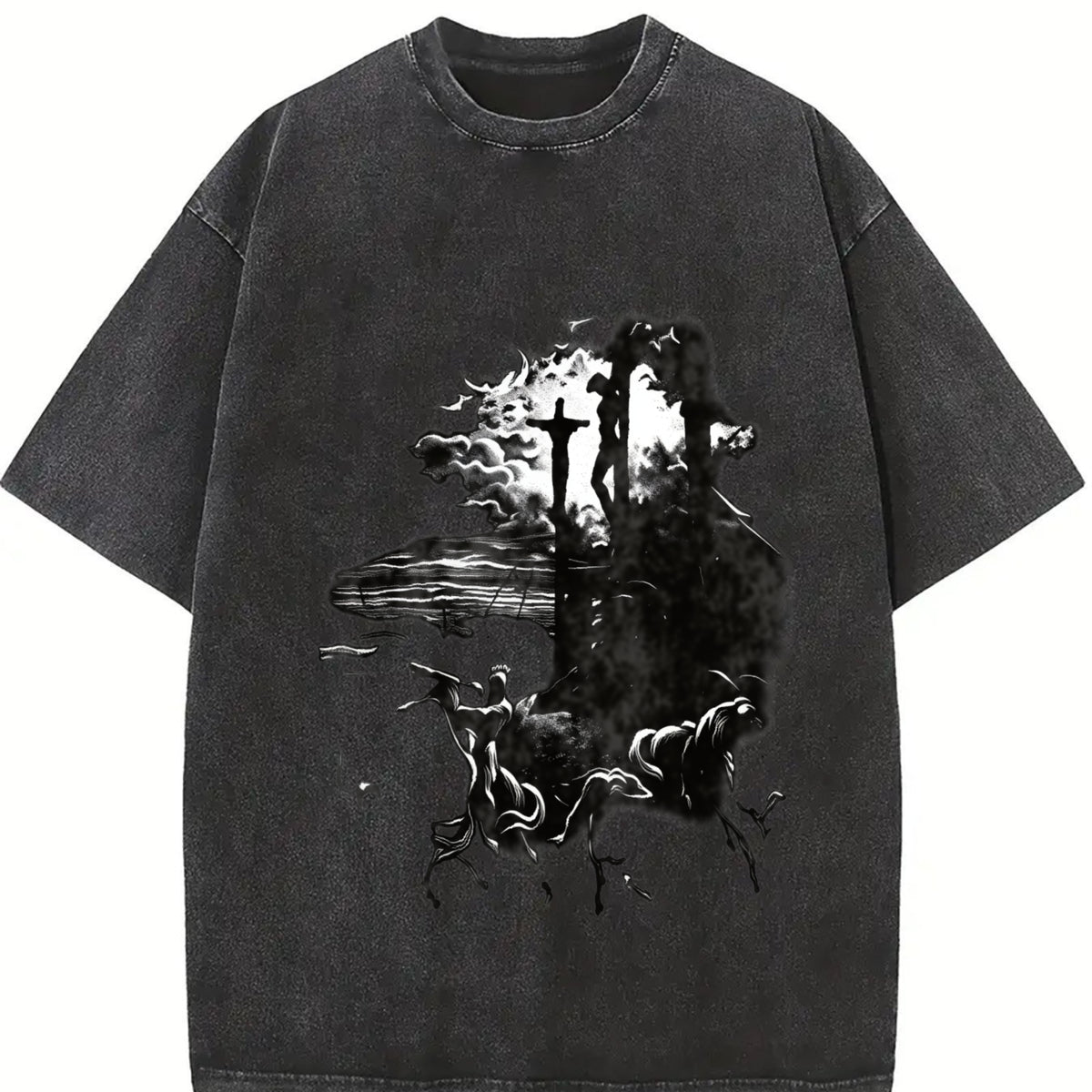 valentine shirts Jesus Cross Print Long Sleeve T-Shirt Double Sides Unisex Oversize Acid Washed Heavyweight Cotton T-Shirt, Gift For Him,Gift For Her Clothing Menswear Men's