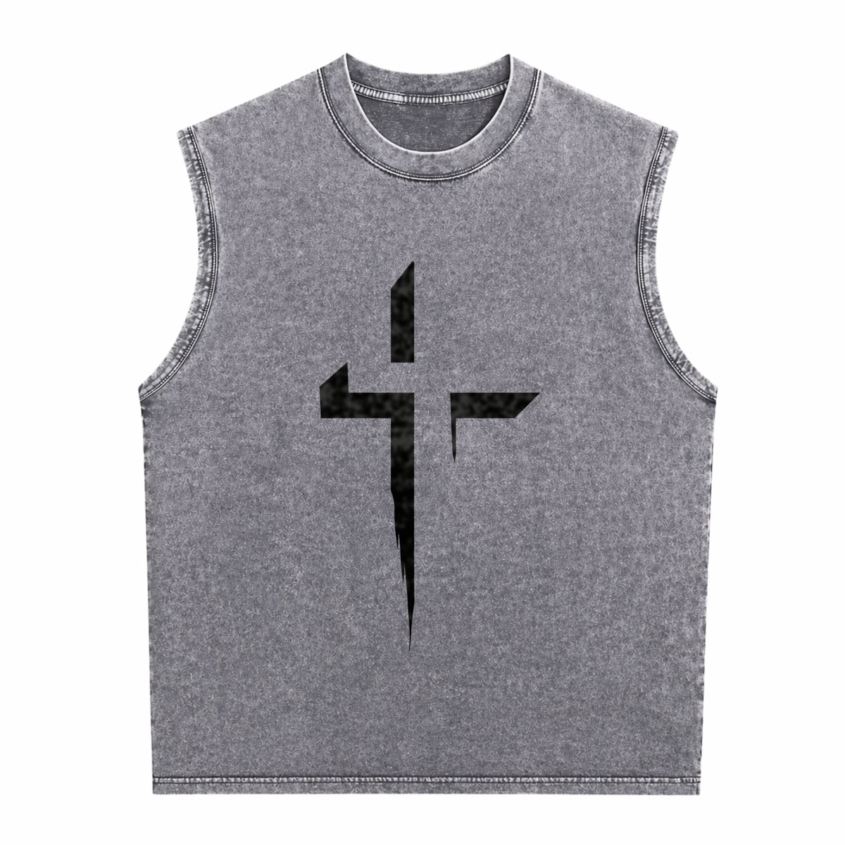 Patterned Cross Men's Washed Tank Top - product view