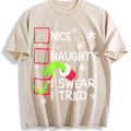 Groovy Naughty I Swear I Tried Christmas Holiday Vintage Washed T-Shirt - Beige