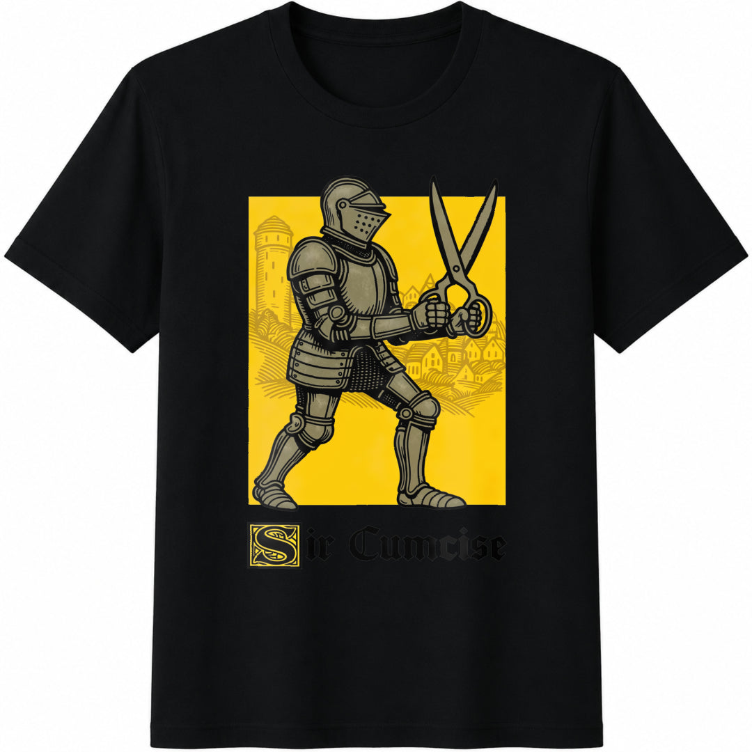 Sir Cumcise Funny Knight Meme Cotton T-Shirt - Black
