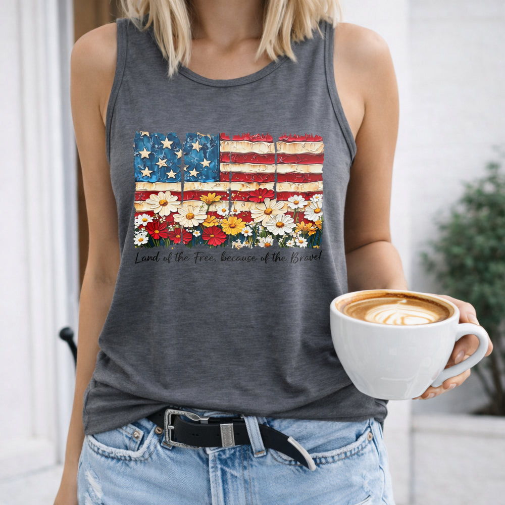 Patriotic Floral American Flag Women's Tank Top - product view