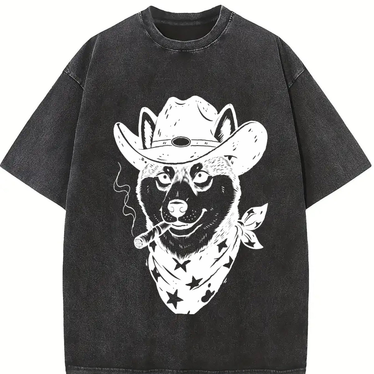 Smoking Cowboy Shiba Inu Vintage Washed T-Shirt - product view