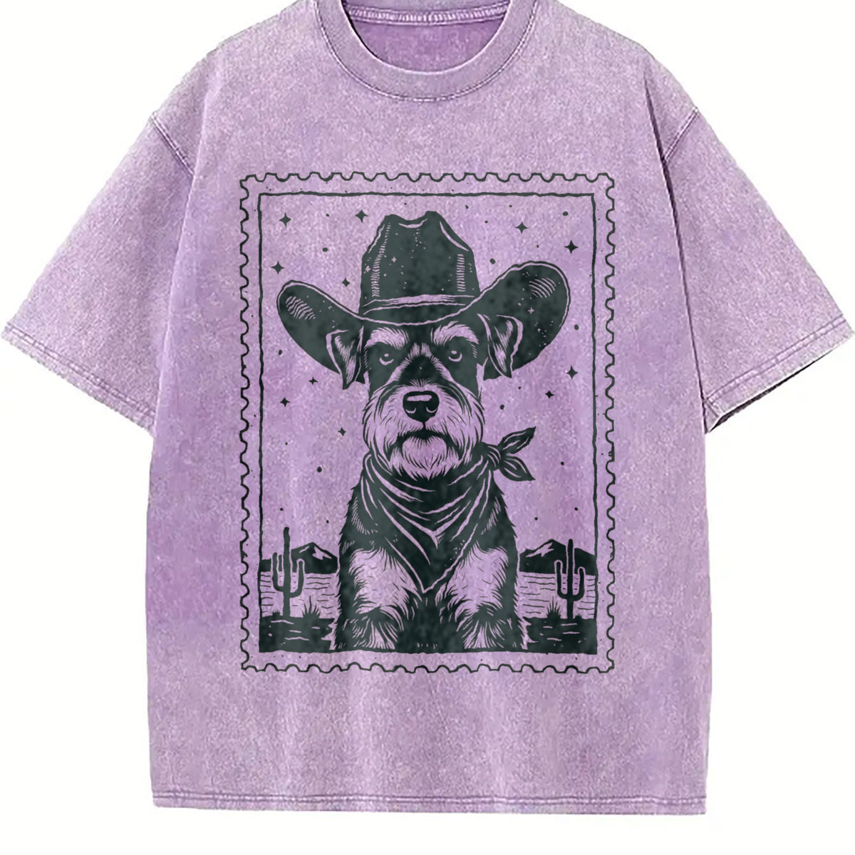 Cowboy Schnauzer Stamp Vintage Washed T-Shirt - product view