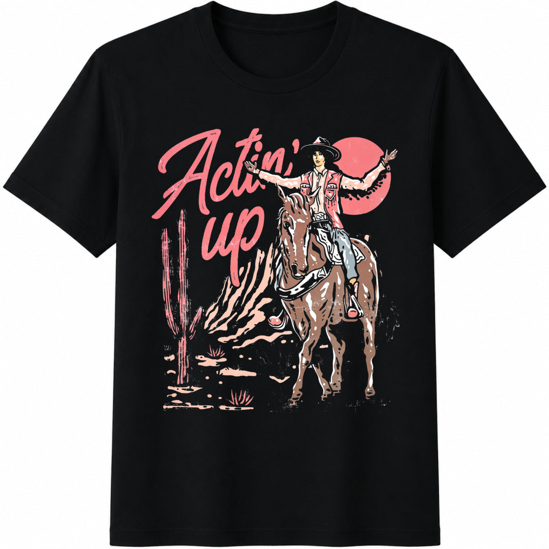 Actin' Up Cowgirl Cotton T-Shirt - Black