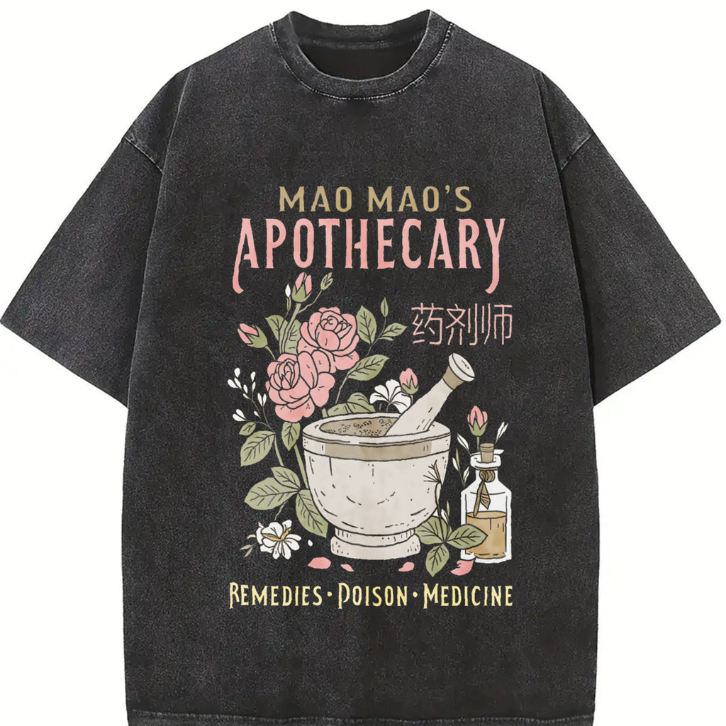 Cute Apothecary Poisons Vintage Washed Graphic Tee Unisex Heavyweight Soft Cotton T-Shirt, Kawaii T-Shirts, Japanese Graphic Tees, Anime Shirt, Apothecary Diaries, Mao Mao Fabric Menswear