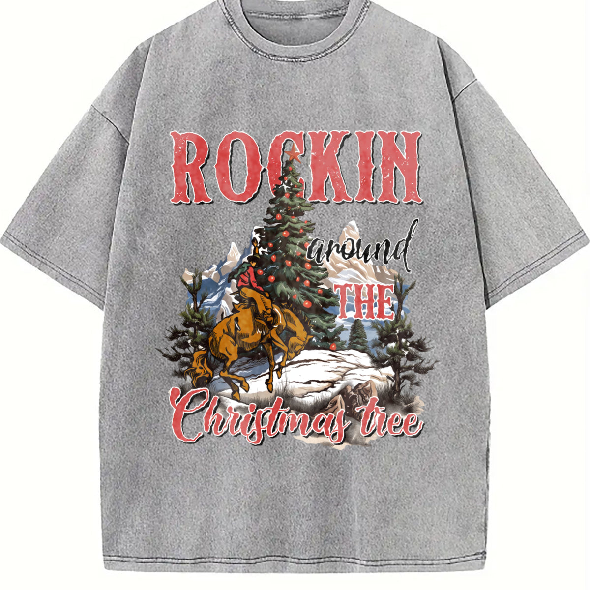Rocking Around The Christmas Tree Cute Teenager Vintage Washed T-Shirt - product view