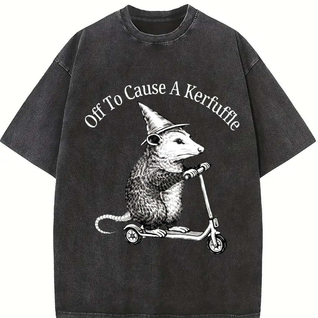 Comfort Colors Off To Cause A Kerfuffle Shirt, Funny Opossum Scooter T-Shirt, Mental Health Tee, Sarcastic Humor Shirt, Animal Lover Gift