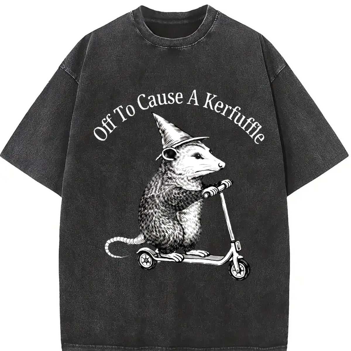 Comfort Colors Off To Cause A Kerfuffle Shirt, Funny Opossum Scooter T-Shirt, Mental Health Tee, Sarcastic Humor Shirt, Animal Lover Gift