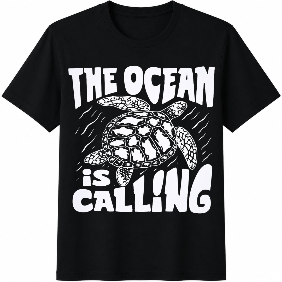 Summer Vacation Ocean Creature & Letter Cotton T-Shirt - Black