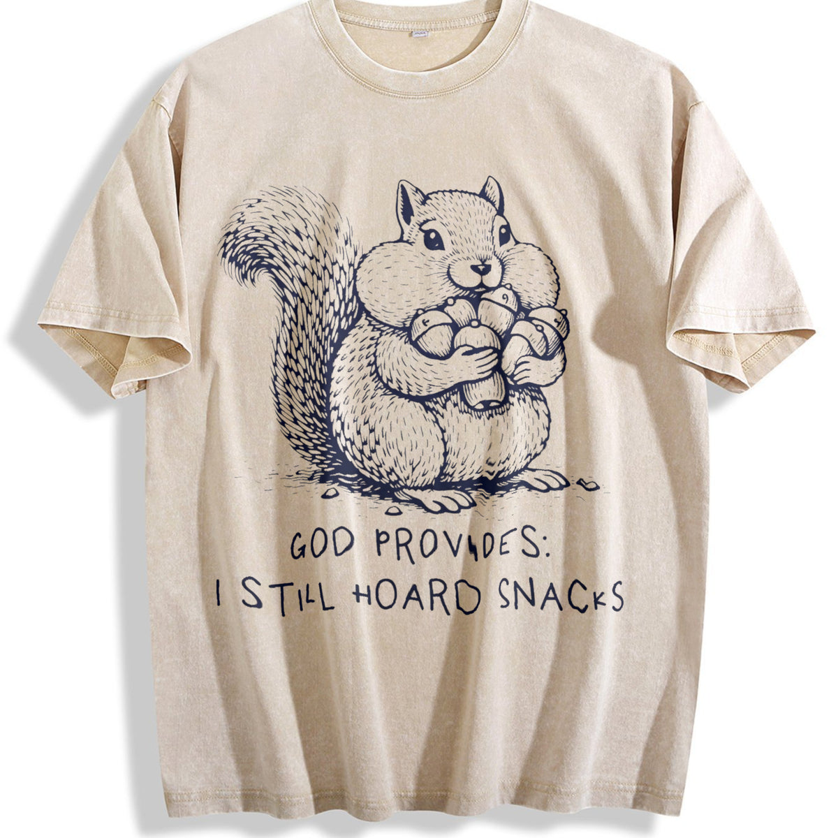 God Provides I Still Hoard Snacks Funny Christian Vintage Washed T-Shirt - Beige