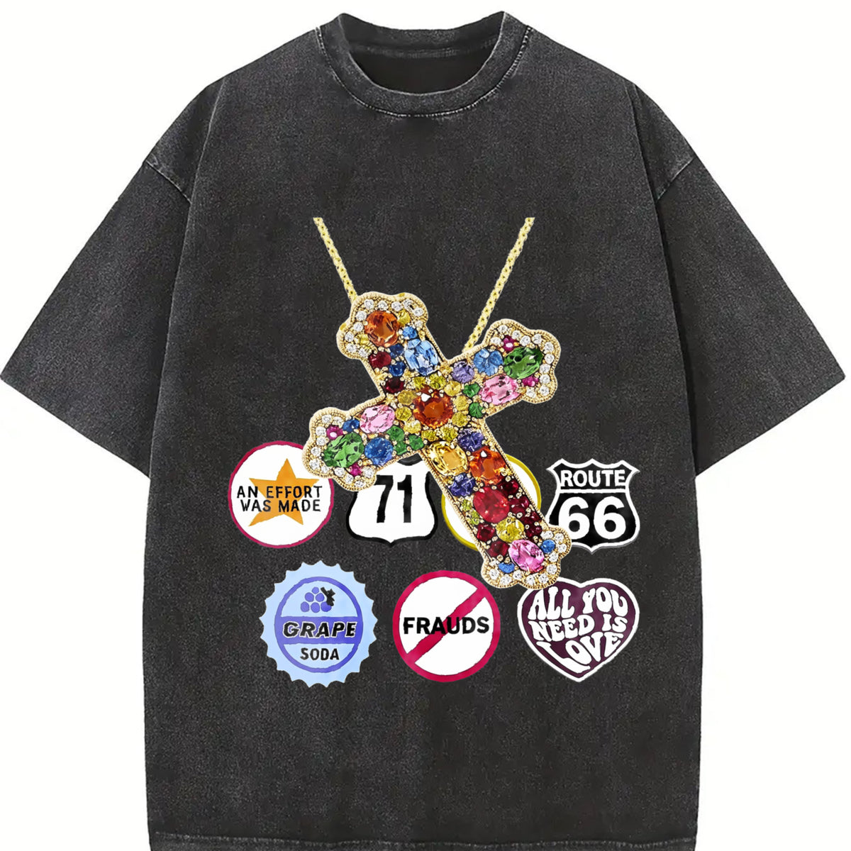 Jewel Cross & Cropped Vintage Washed T-Shirt - product view