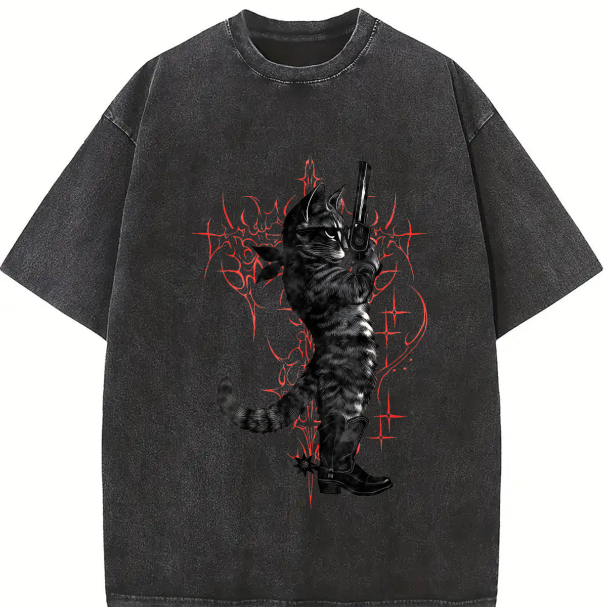 Cowboy Cat Neo-tribal Vintage Washed T-Shirt - product view