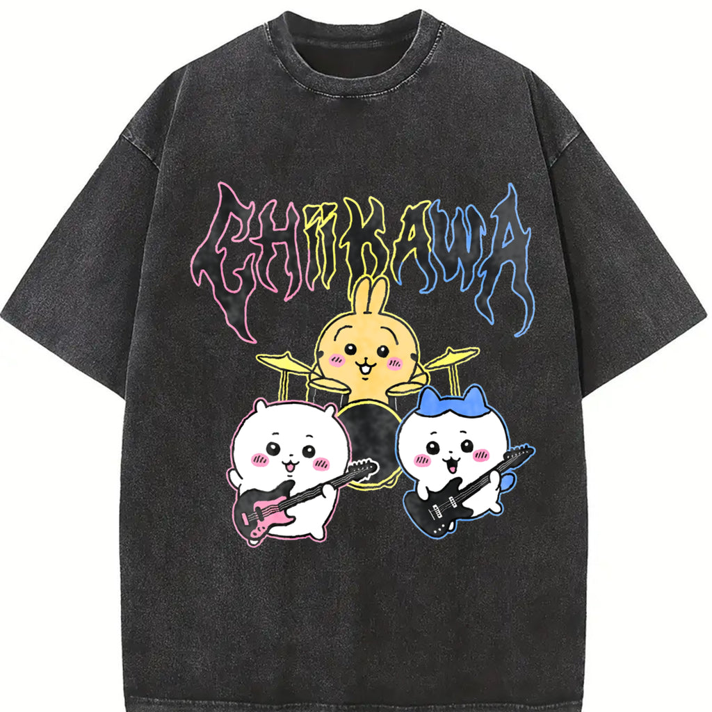 valentine shirts Novelty Chiikawa T-Shirt for Men Crew Neck Pure Cotton Washed T Shirts Rock Short Sleeve Tee Shirt Plus Size Clothes Menswear Top