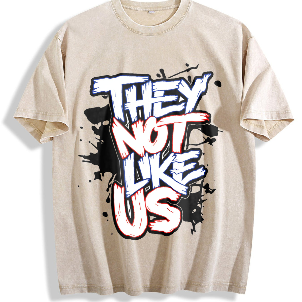 Summer Patterned Vintage Washed T-Shirt - Beige