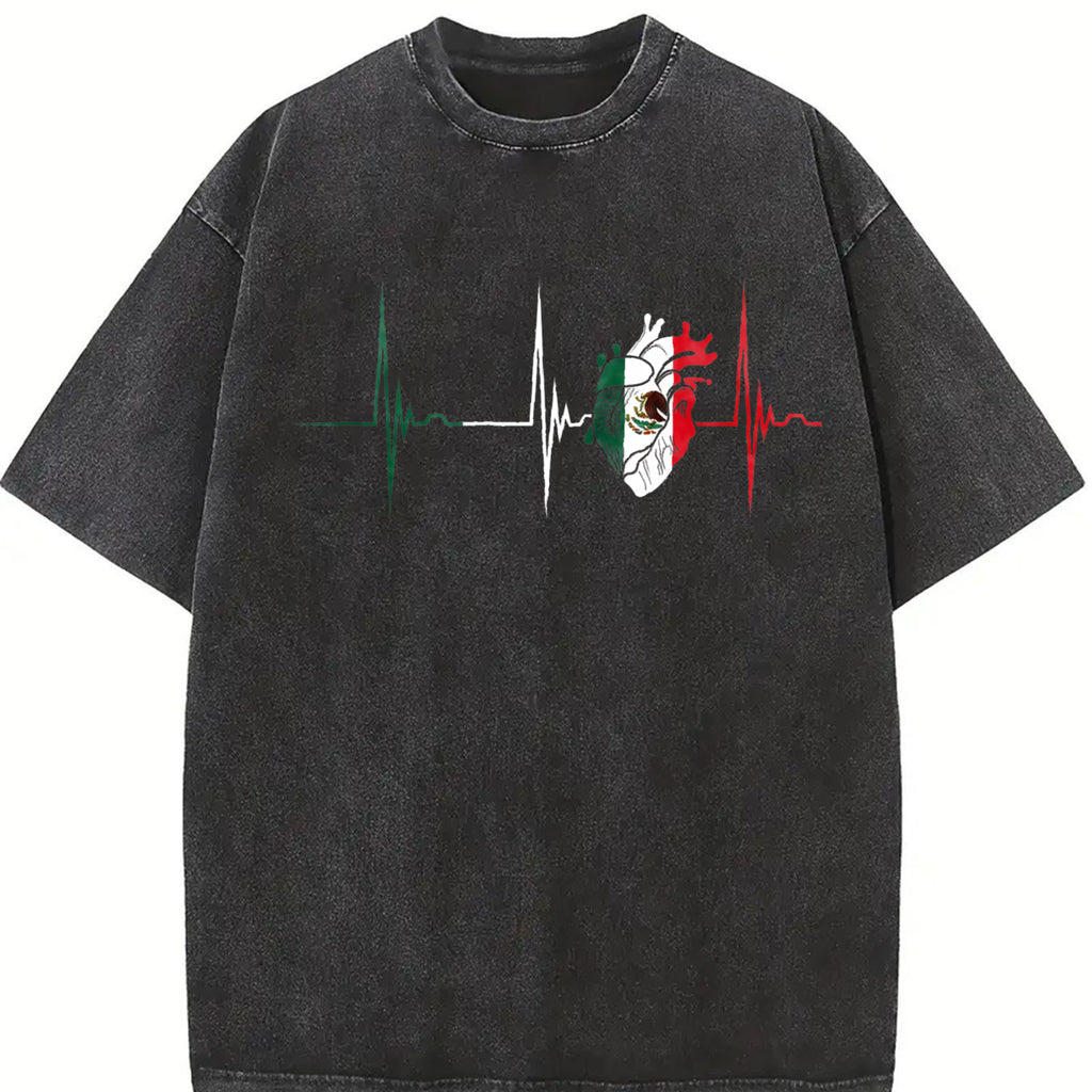 Women's Heartbeat Print Round Neck Tee, Casual Short Sleeve T-shirt for Daily Wear, Ladies Clothes for All Seasons