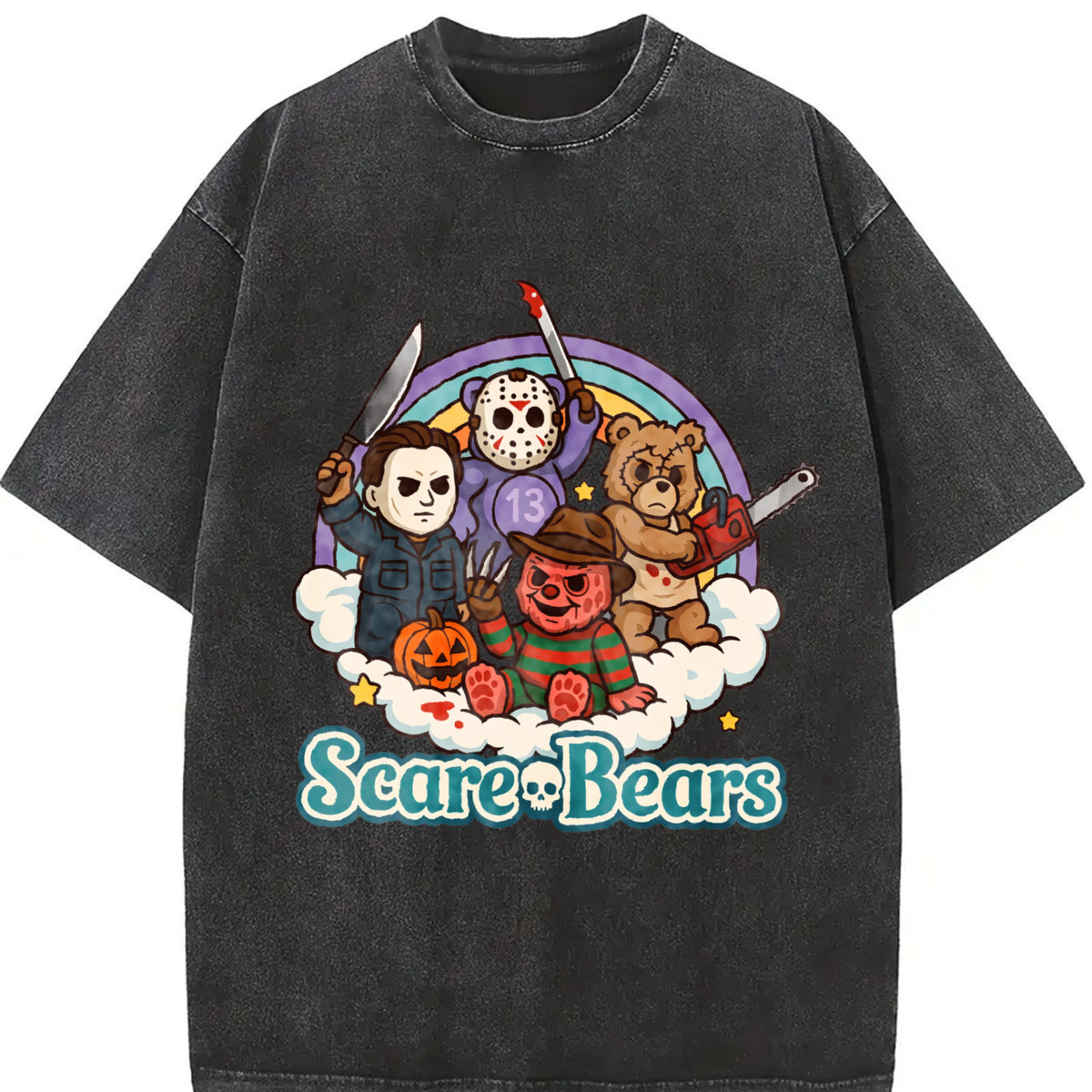 Funny Halloween Scary Care Scare Bears Tshirt, Horror Faces Movie Characters Shirt, Vintage Trendy Graphic Halloween Tee
