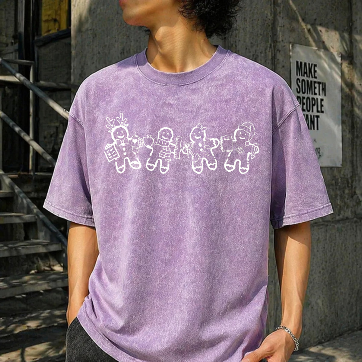 Gingerbread Teacher Christmas Vintage Washed T-Shirt - product view