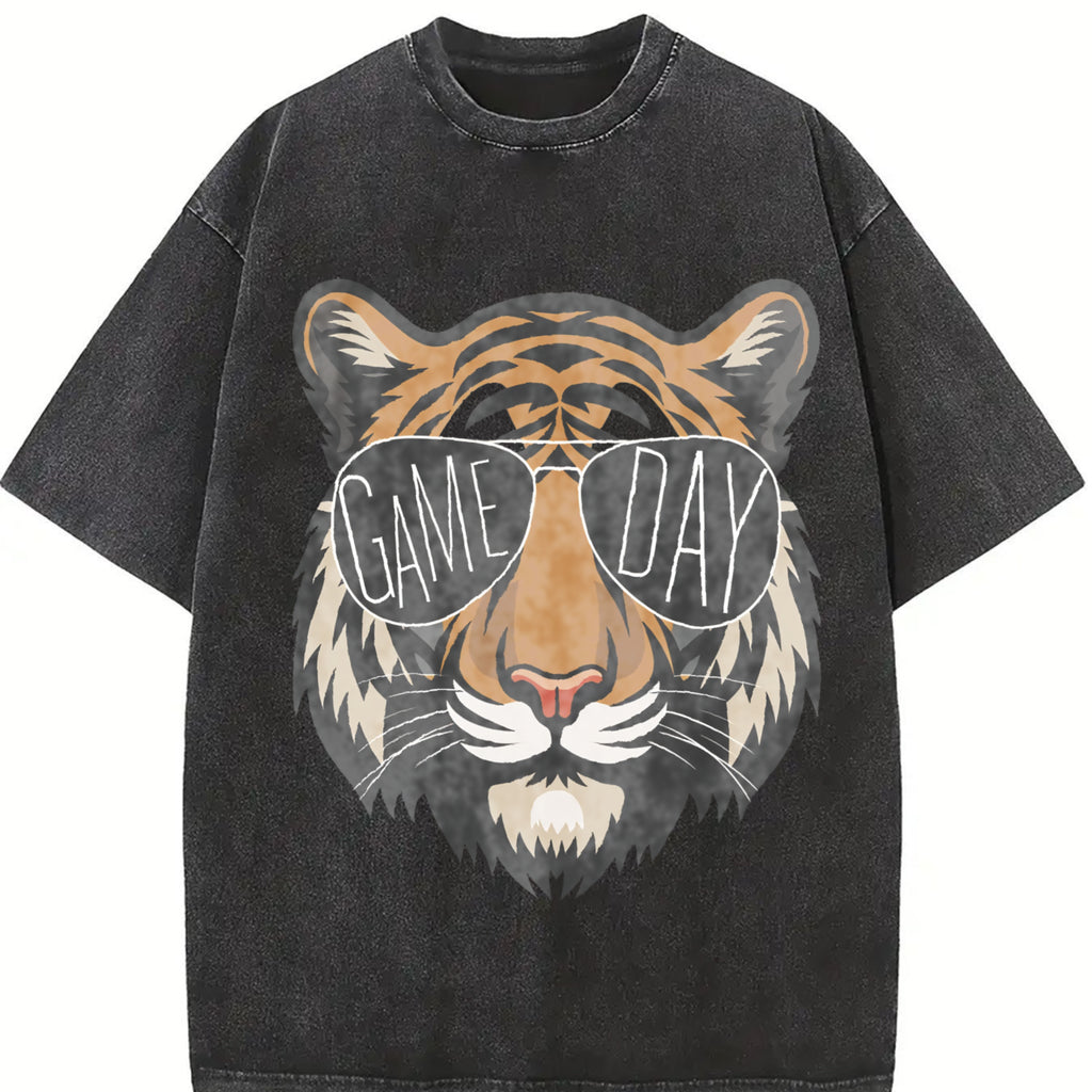 Tigers With Game Day Glasses Game Day Mascot Tshirt, Football Mom Shirt, Cute Game Day T-Shirt, Mascot Shirt, Unisex Top Womenswear Summer
