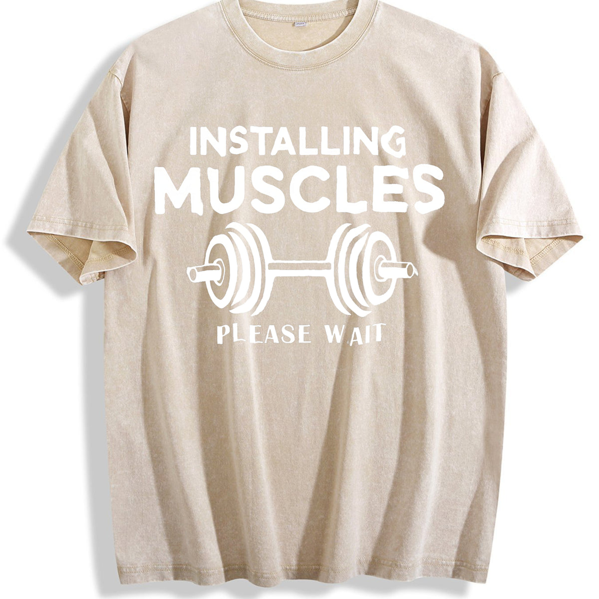 Installing Muscles Please Wait Vintage Washed T-Shirt - Beige