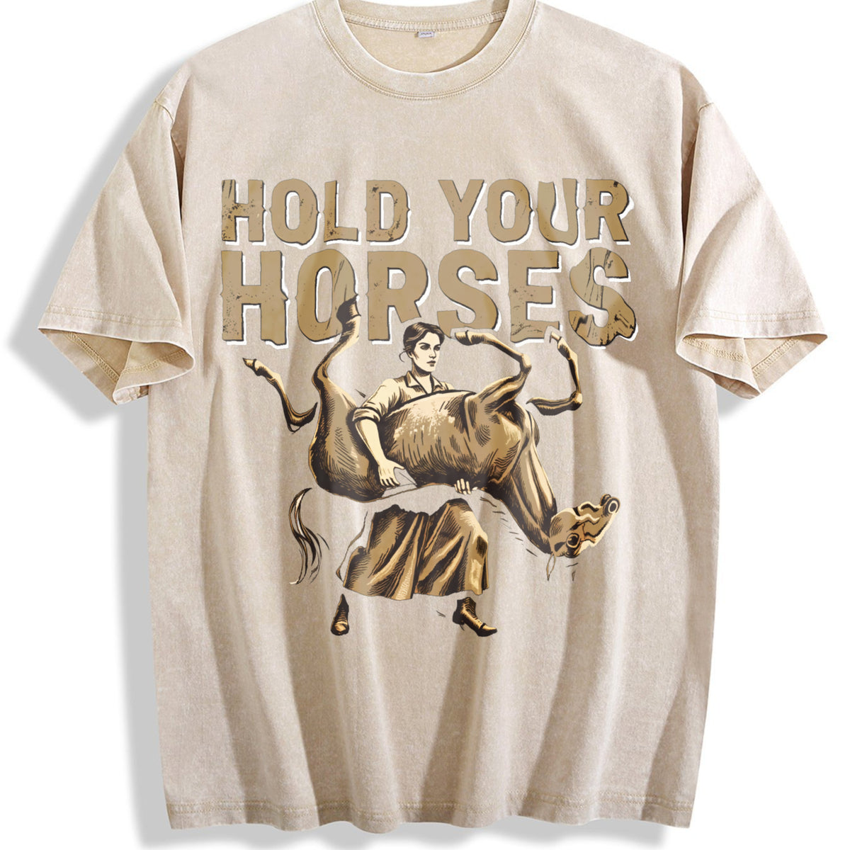 Hold Your Horses Cowboy Frog Vintage Washed T-Shirt - Beige
