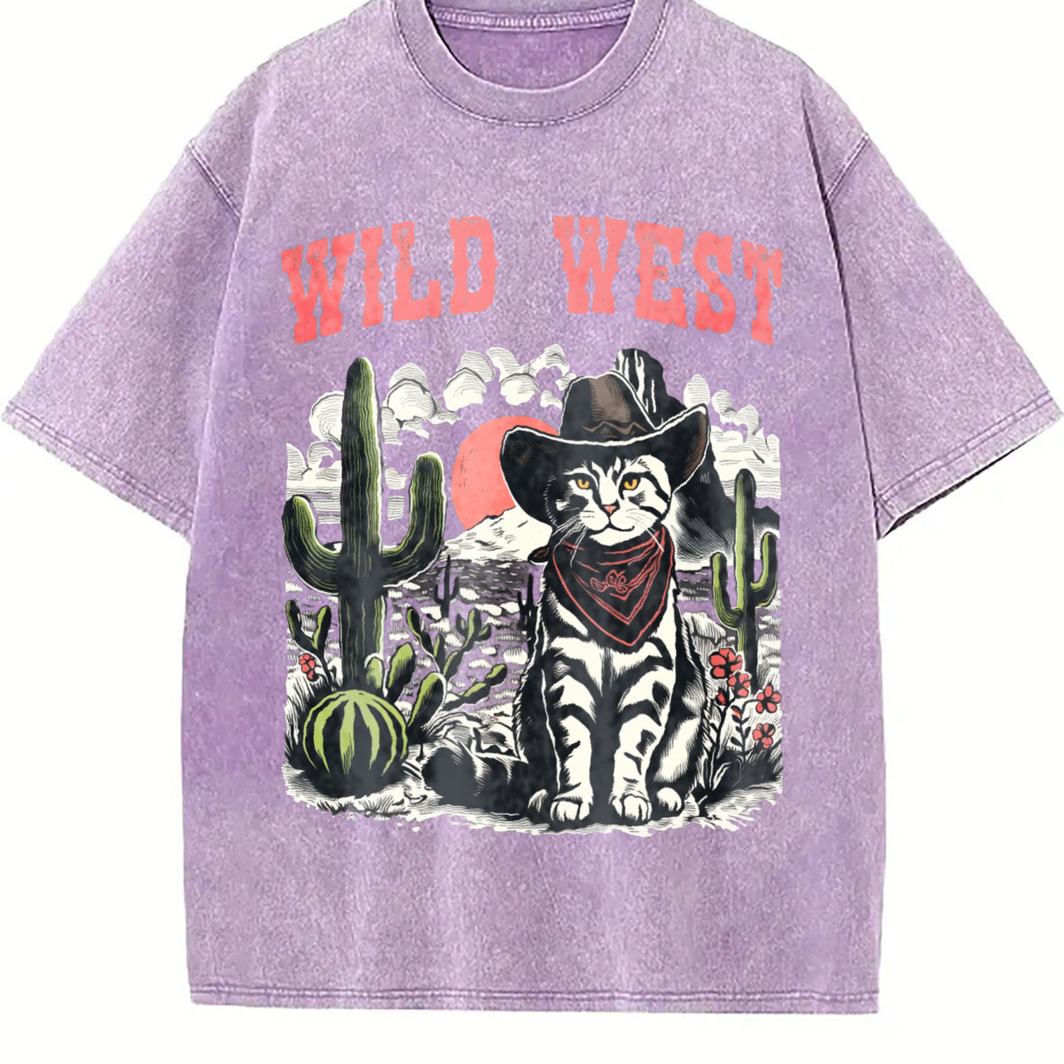 Wild West Cowboy Cat Vintage Washed T-Shirt - product view