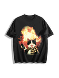 Funny Cat Cotton T-Shirt - Black