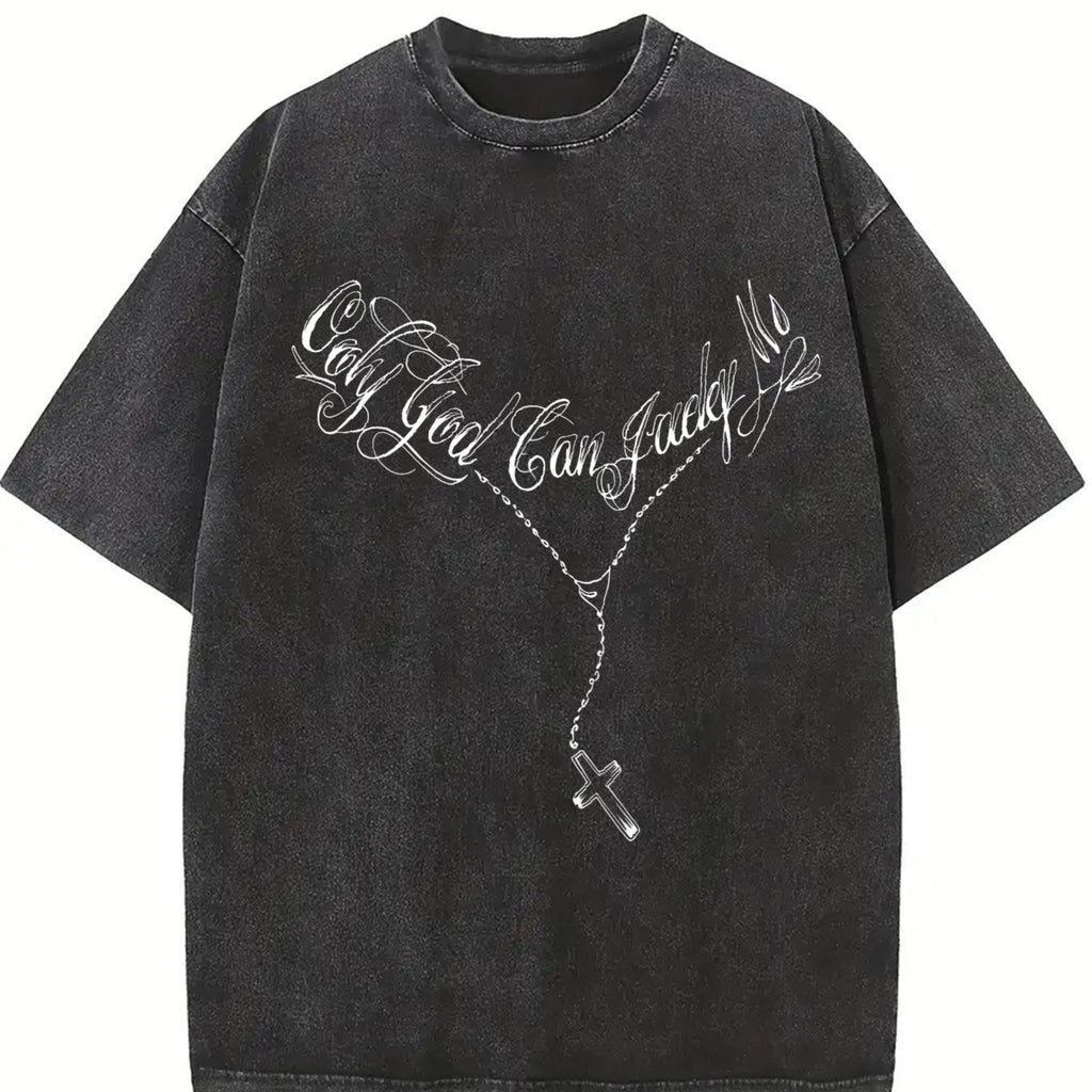 Oversized Washed Christian Tee: Bold Jesus Graphic, Summer Streetwear Menswear Top Vintage Distressed