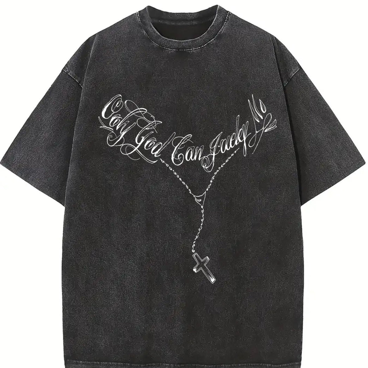 Oversized Washed Christian Tee: Bold Jesus Graphic, Summer Streetwear Menswear Top Vintage Distressed