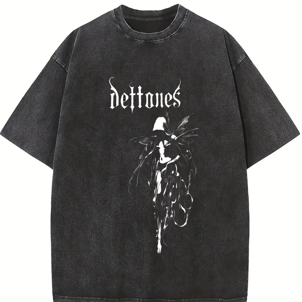 Unisex Deftones Retro Heavy Metal Graphic Vintage Washed T-Shirt  – Rock Band Style Short Sleeve Tee