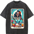 100% Cotton Unisex Off My Meds Unhinged Tarot Card Funny Graphic T-Shirt Casual Top