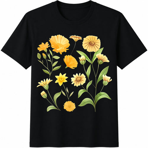 1-piece-- With A Yellow Floral - A Perfect Choice Cotton T-Shirt - Black