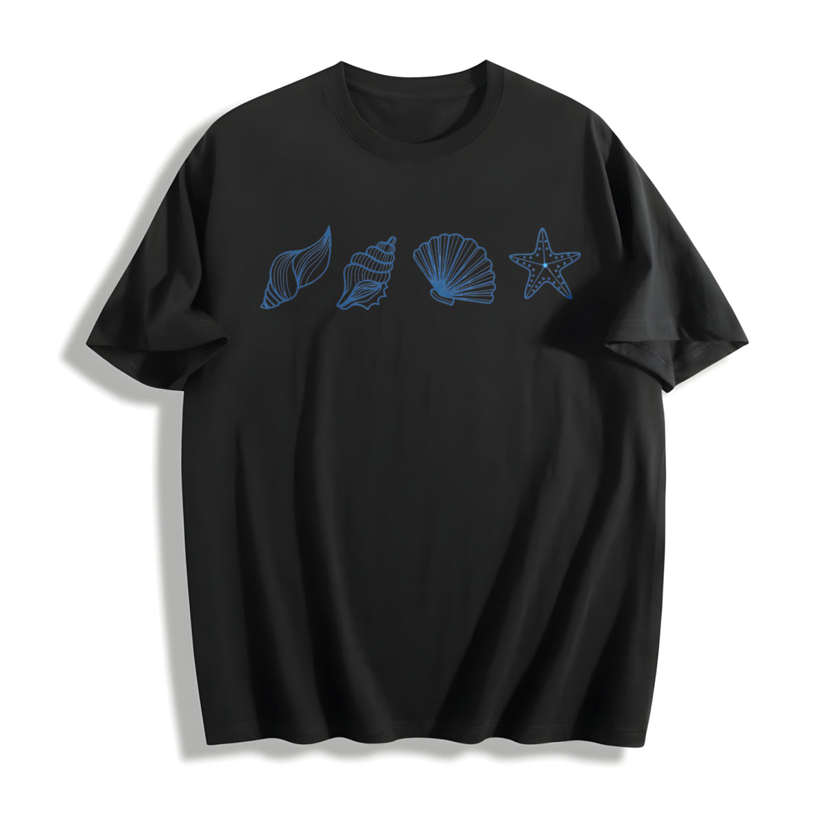 Seashells Cotton T-Shirt - Black