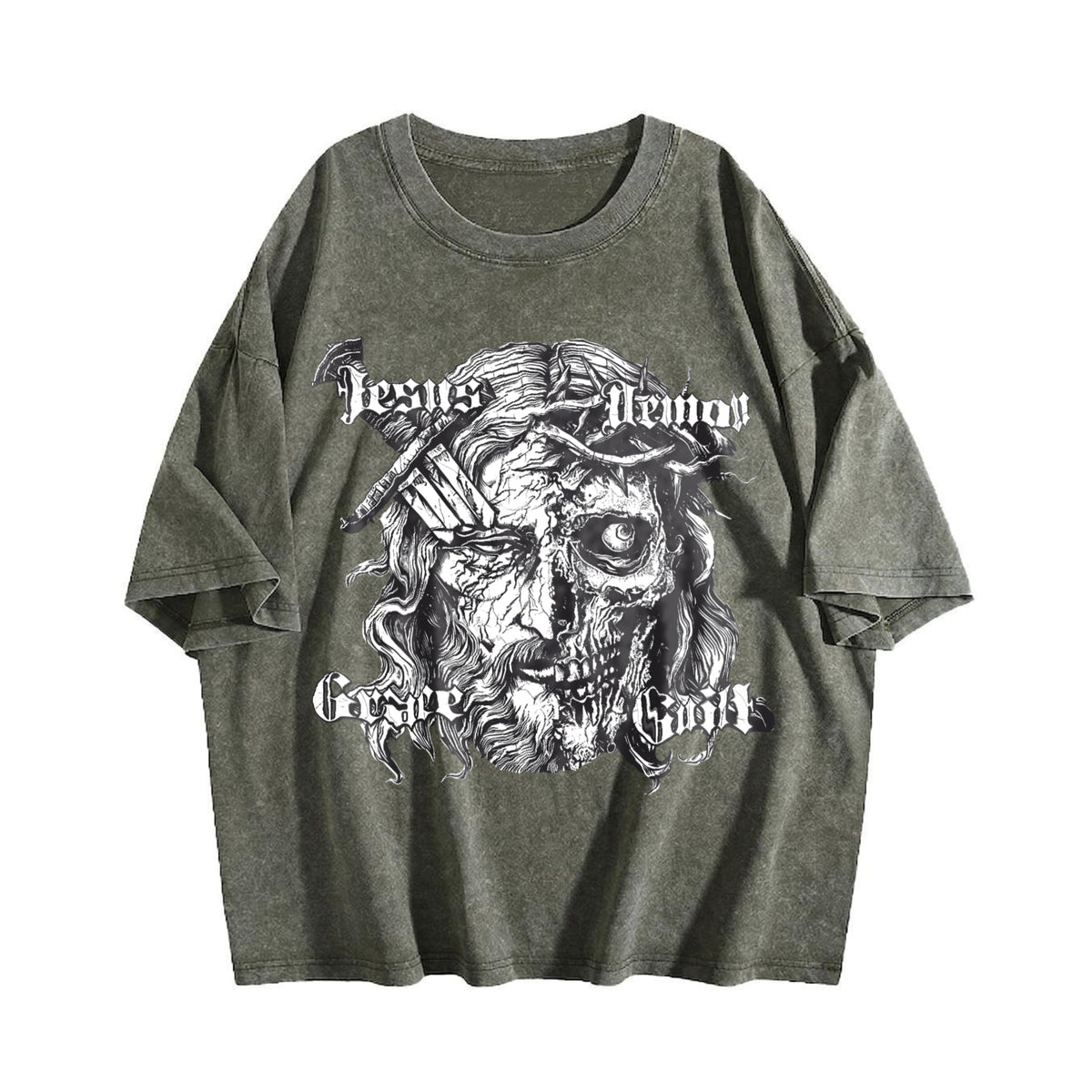 Jesus Demon Skull Vintage Washed T-Shirt - product view
