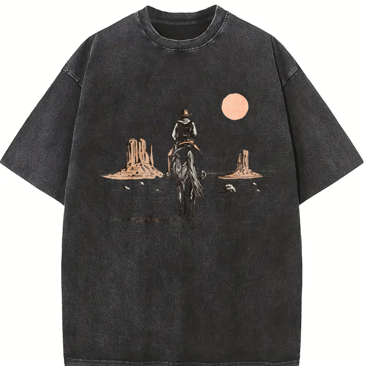 Cowboy On Horse Desert Vintage Washed T-Shirt - product view