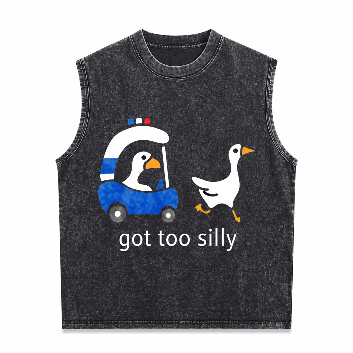 Got Too Silly Goose Funny Cute For Ducks Car Summer Men's Washed Tank Top - Black
