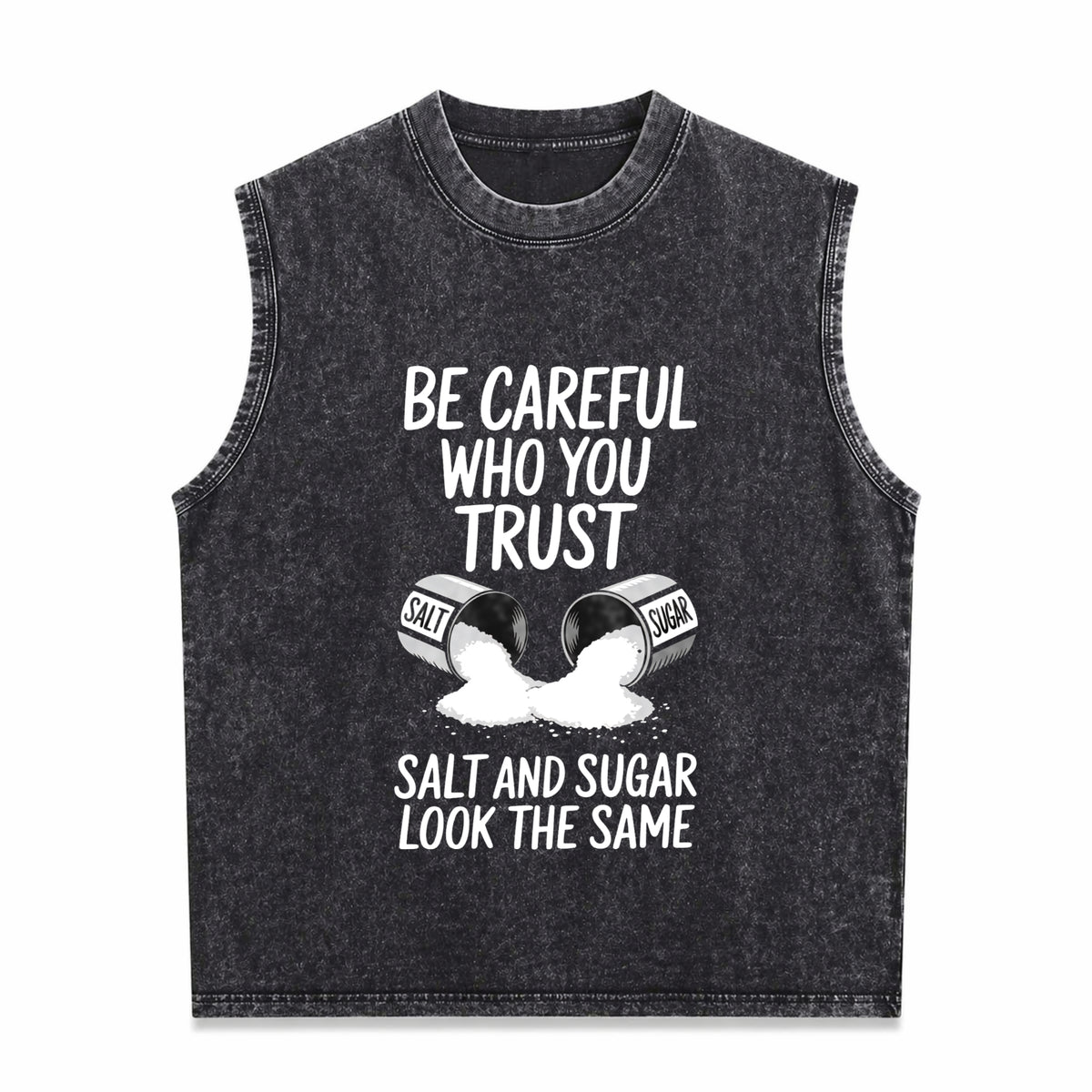 Outdoor Fitness With Salt - Beware Of Spoken Words From Men's Washed Tank Top - Black